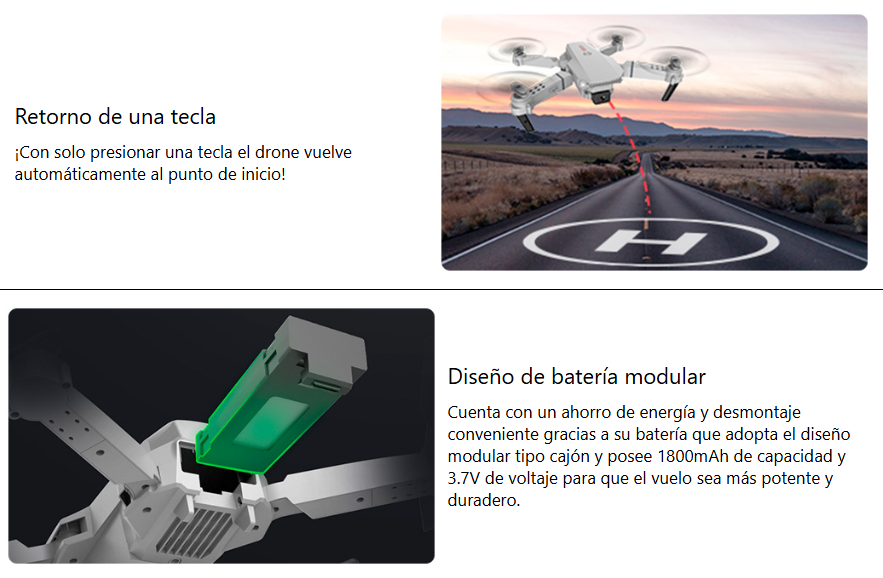 Mini Drone E88 Camara HD 4 Ejes Plegable